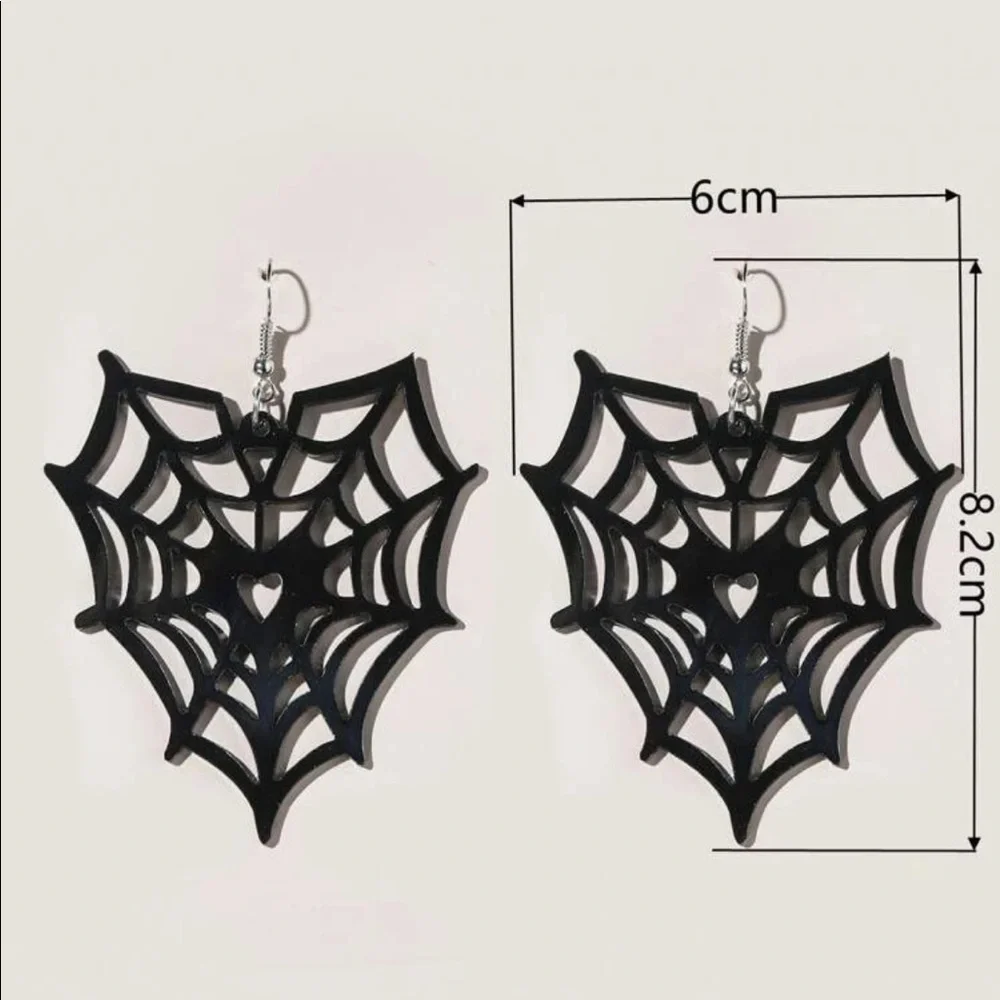 Spooky Heart Shaped Spider Web Halloween Black Drop Earrings
